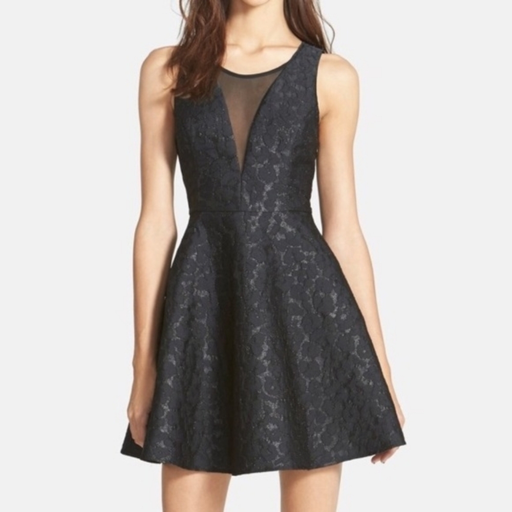 ASTR Black Textured Lace Fit & Flare Mini Dress Size S EUC